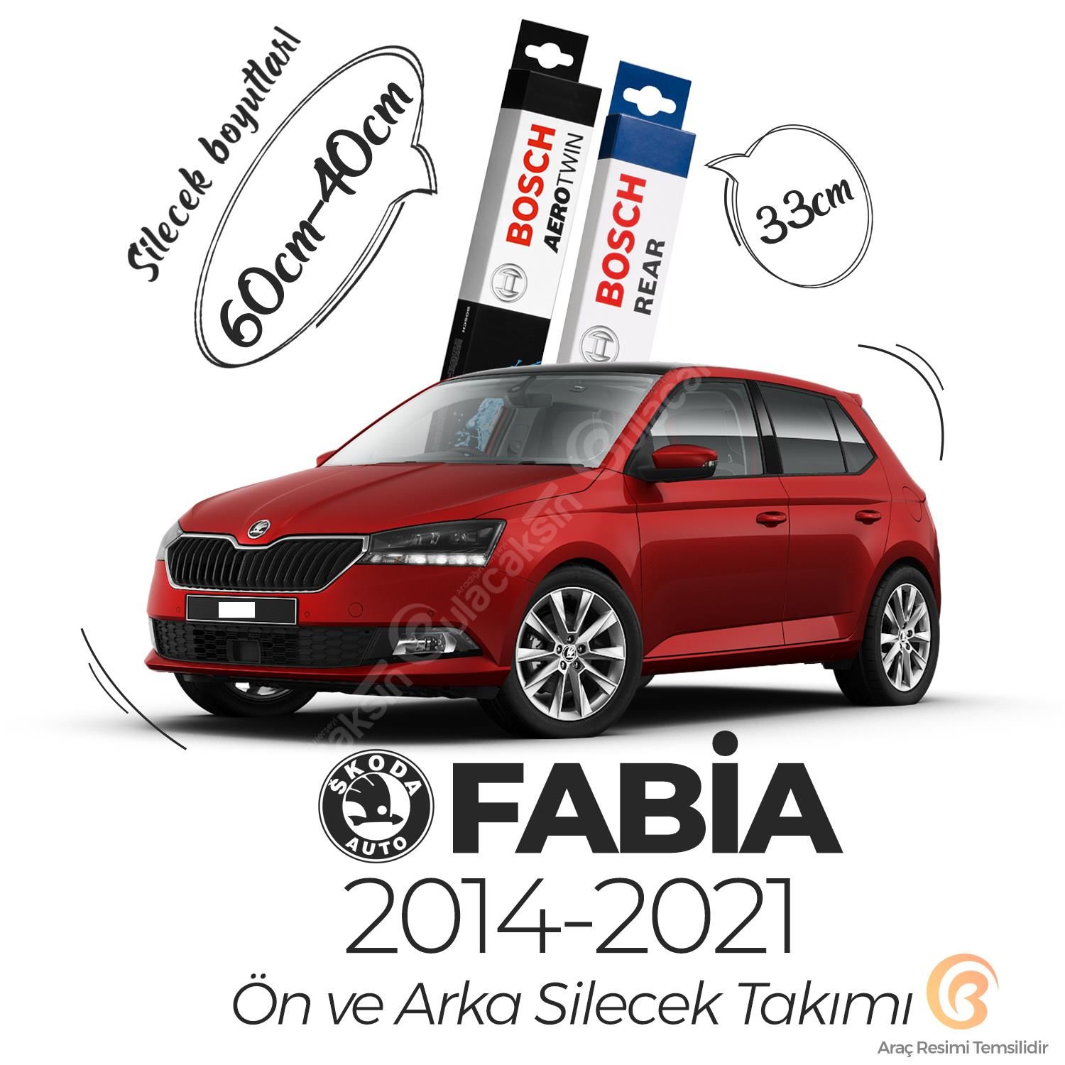 Bosch Aerotwin Ön-Arka Silecek Takımı Skoda Fabia 2014-2021 ile uyumlu