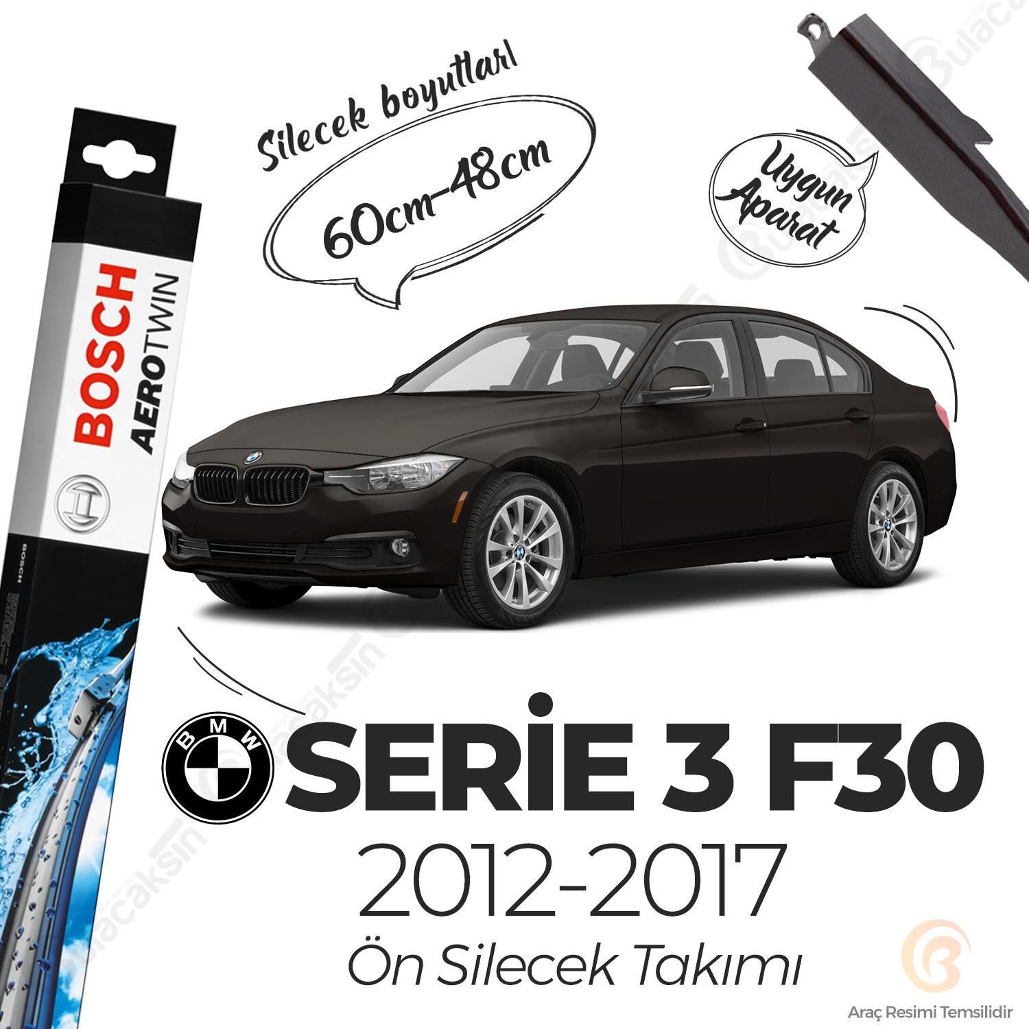Bosch Aerotwin Muz Silecek Takımı Bmw 3 F30 2012-2017 ile uyumlu