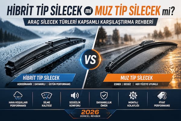 Hibrit Tip Silecek mi Muz Tip silecek mi? Araç Silecek Türleri Kapsamlı Karşılaştırma Rehberi (2026)