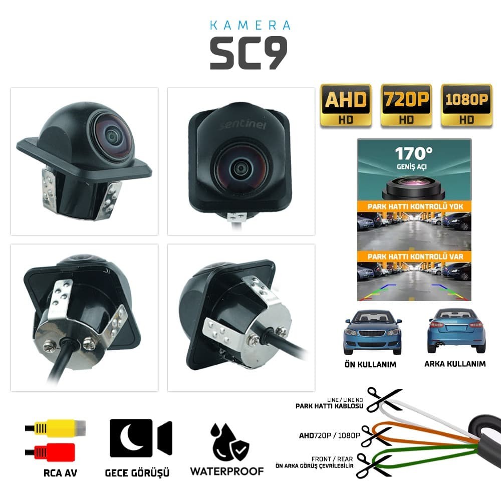 Sentinel SC9 170° Geniş Açı Araç Ön/Arka Görüş Kamerası – AHD 720P