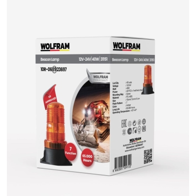 Wolfram Led Tepe Döner İkaz Lambası 7 Fonksiyon 12V/24V E-Belgeli 40W